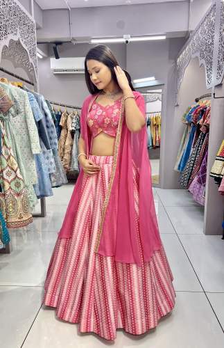 Trending Quality Silk Lehenga With Embroidery Thread And Sequence Work + Digital Print
