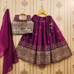Trending Sequins Embroidered with Beautiful Work Stitched Lahenga For kids