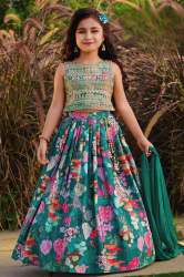 Trending Sequins Embroidered With Printed Stitched Lahenga For kids Girl