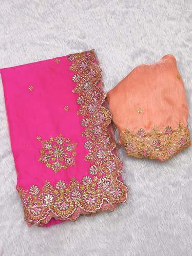 trending﻿ Silk Organza Embroidery Saree with Digital Print