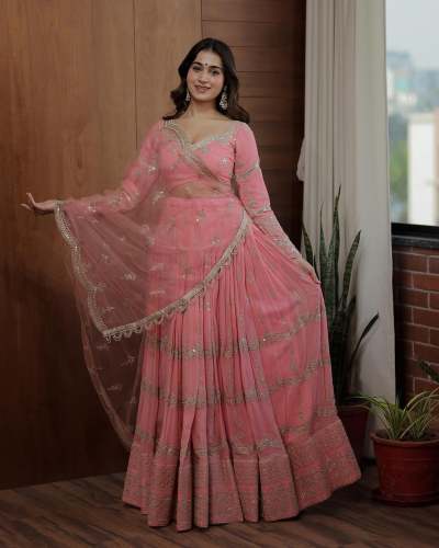 Trendy Collection Of Lehenga With Heavy Faux Georgette Material And Sequence Embroidery Work