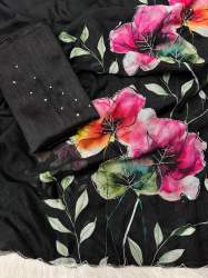 Trendy Handwork Flower Print Organza Saree