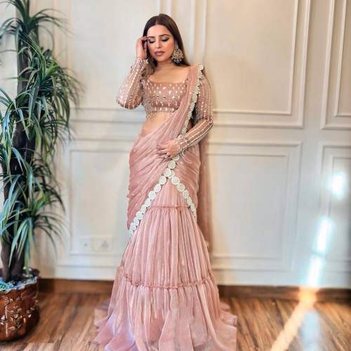 Twil Organza 9mm Sequence Work Lehenga saree