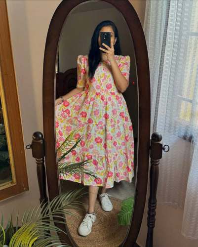 Unique Muslin Flower Patterns Western Dress