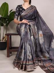 Viscose Border Printed Tussar Silk saree