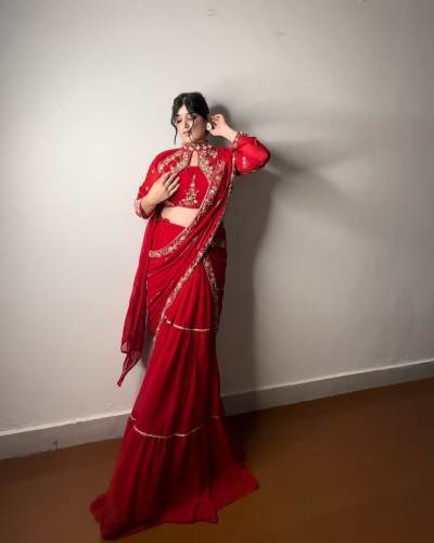 Wedding Season  Embroidery Work With Mirror Lehenga Saree