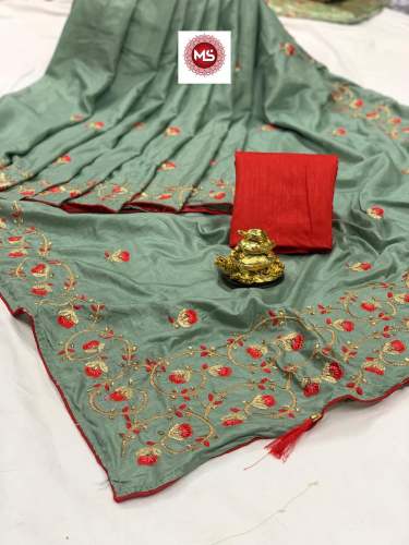 Dola silk embroidery saree - 