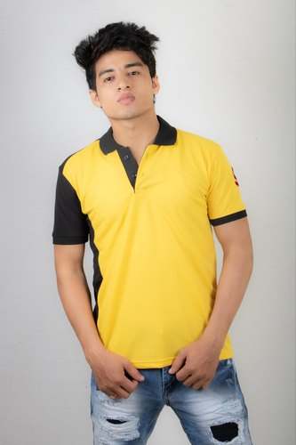 Mens Yellow and Black T-Shirt by Vooz Ecom LLP