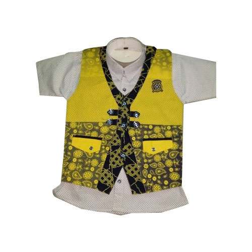 yellow Kids Waistcoat Set by Shri Sachidanand V K Textiles