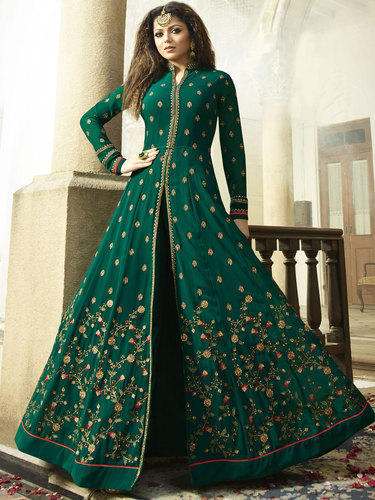 Green Designer Anarkali Suit by Cloud Curry Pvt Ltd