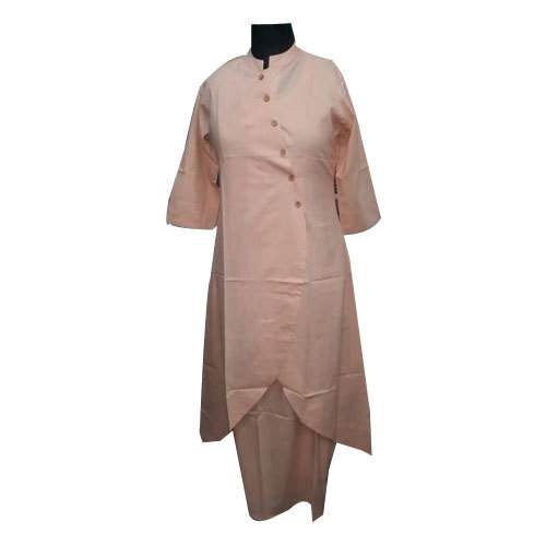 High Neck Cream Plain Cotton Kurti  by Aayesh Housekeeping Services