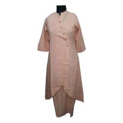High Neck Cream Plain Cotton Kurti 