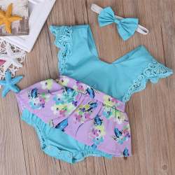 blue floral print one peace