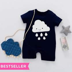 Cloud Print Half Sleeves Navy Romper