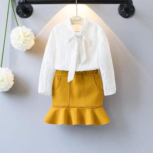 Cute Lace Top And Yellow Skirt by Hopscotch Wholesale Trading Privet Limited