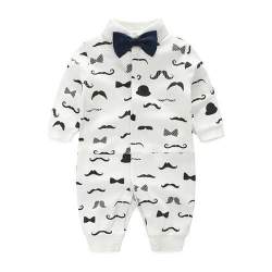 Mustache Print White Romper