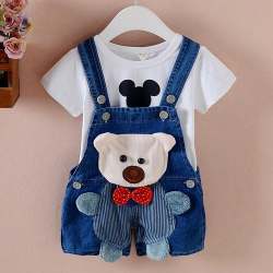stylish teddy print dungaree