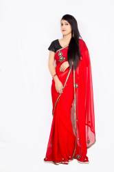 Designer Plain Saree With Patch work 