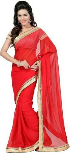 Fancy Plain Chiffon Saree with Lace Border by Toto by Gabbar