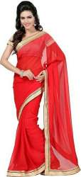Fancy Plain Chiffon Saree with Lace Border