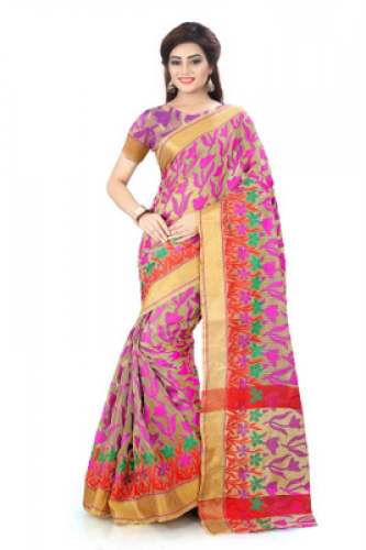 Flower Print Cotton Silk Saree - 1