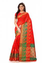 Red Double Keri Print Cotton Silk Sarees