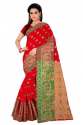 Red Mor Print Cotton Silk Sarees