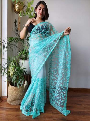 Beautiful lucknowi tone to tone embroidery Net Saree