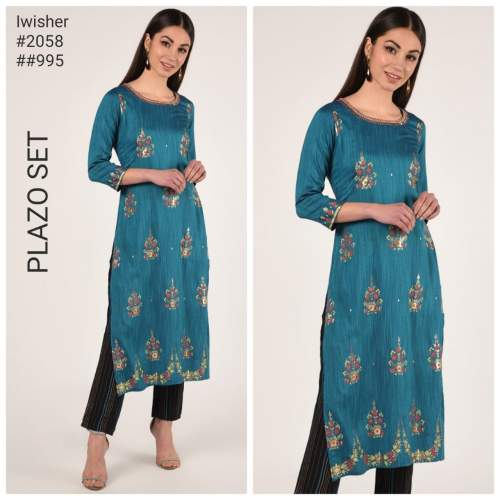 blue embroidery kurti