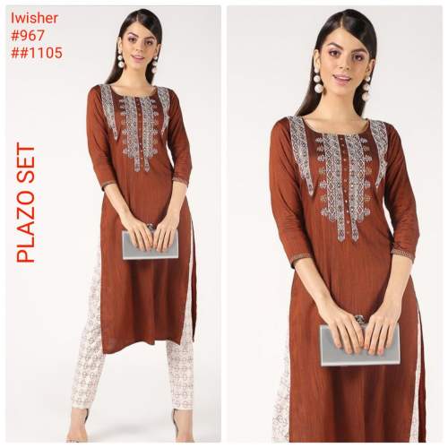 embroidery straight cut kurti  