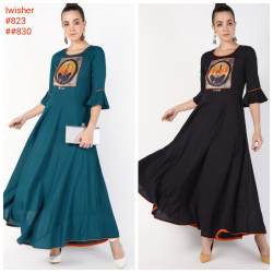 long embroidery round kurti 