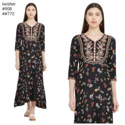 printed neck work kurti