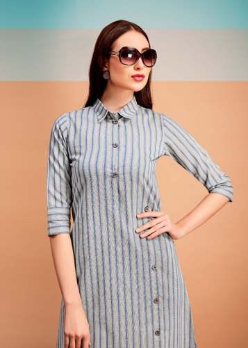 Office wear Cotton Striped Kurti  by Pankh Fashion Pvt Ltd