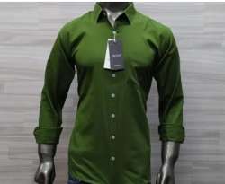 men Green Cotton Plain Shirt