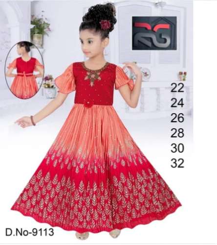 Round Neck Girls Embroidered Party Wear Frock by Dream Collection
