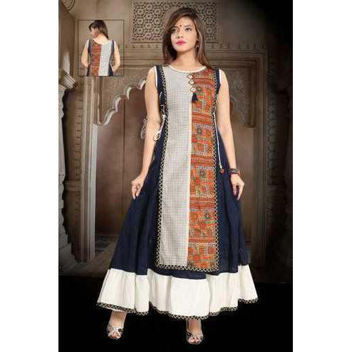 Cotton long sleeve less kurti by Harikrushna Art