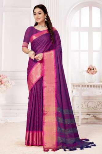 Blue Soft Cotton Silk Wedding Wear Saree