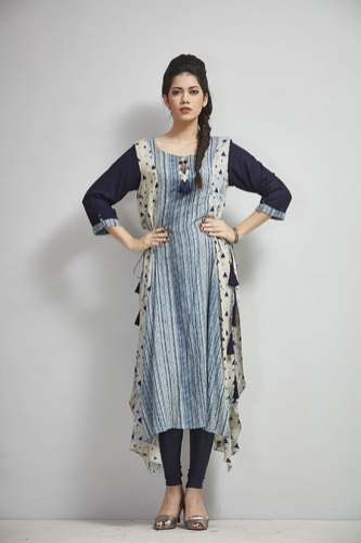 long sleeve printed straight kurti by Kyra Kreation