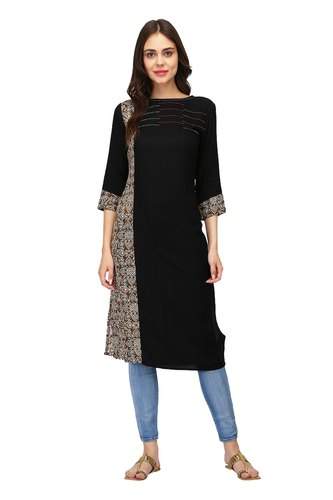 Boat Neck Black rayon Kurti  by Nihira Fashion