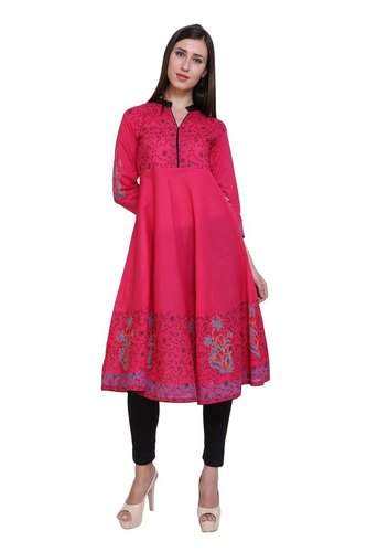 Formal Wear Cotton Anarkali Pink Kurti 