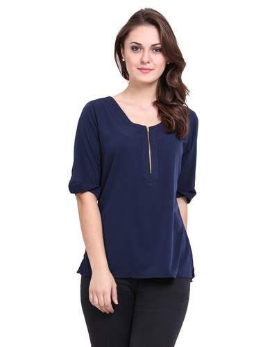 Plain Front Zipper Western Top  by Nihira Fashion