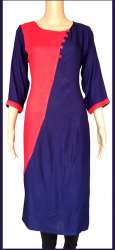 Blue and Pink Rayon Plain Kurti 