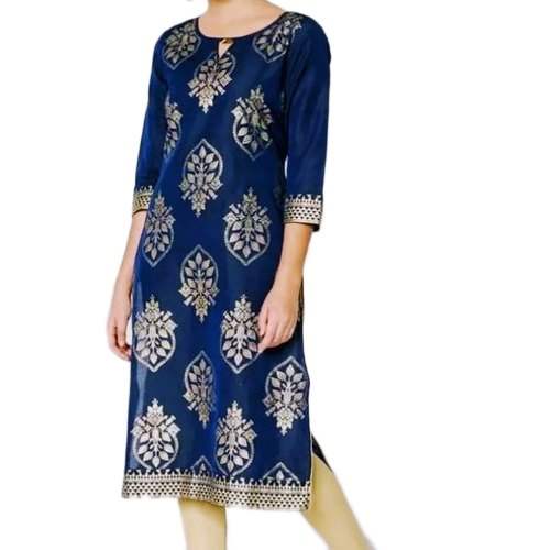 Regular Use Blue Silk Straight Kurti 