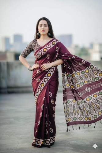 Believe samen heavy soft dola silk saree with batik print 