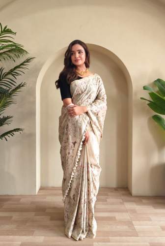 Coral candy crush silk saree With Beautiful Embroidery and Moti Work