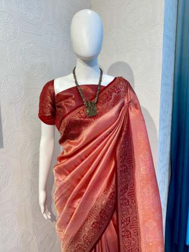 Coral Mist Beautiful Soft Silk Saree with Jacquard Work