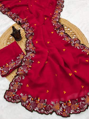 Designer soft crunchy pure silk saree with Heavy embroidery work
