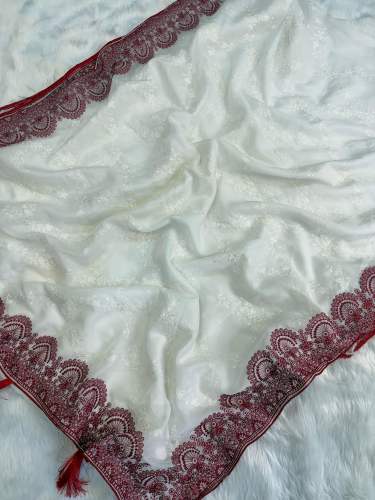 Fashion Bazar  Moonlite Muse Stylish Pure Soft Tebby Organza Silk Saree 