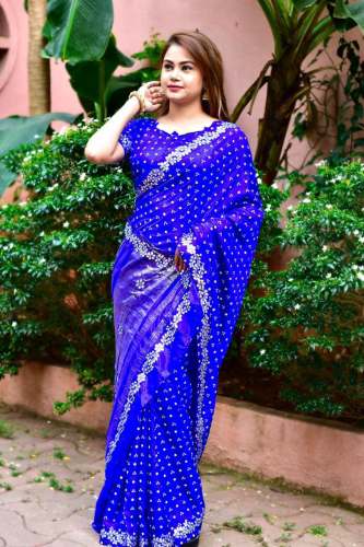 Premium bandhani silk saree with gota pati border 