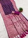 Tassels weaving Soft Banarasi silk saree with zari work thumb 3